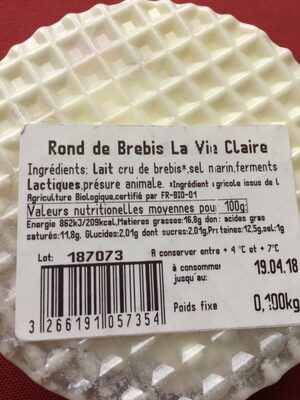Fromage rond de brebis - Nutrition facts - fr