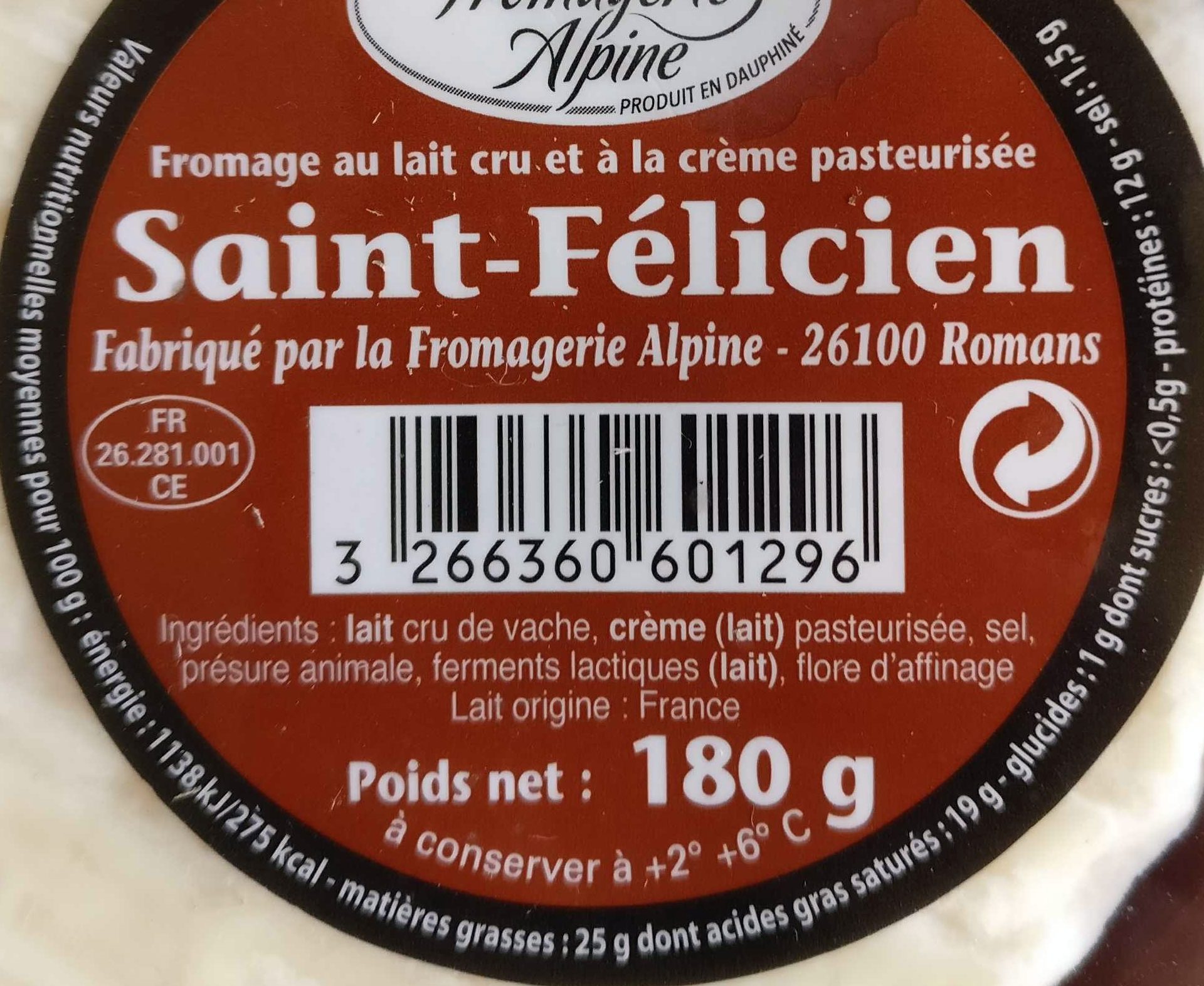 Saint-Félicien - Nutrition facts - fr