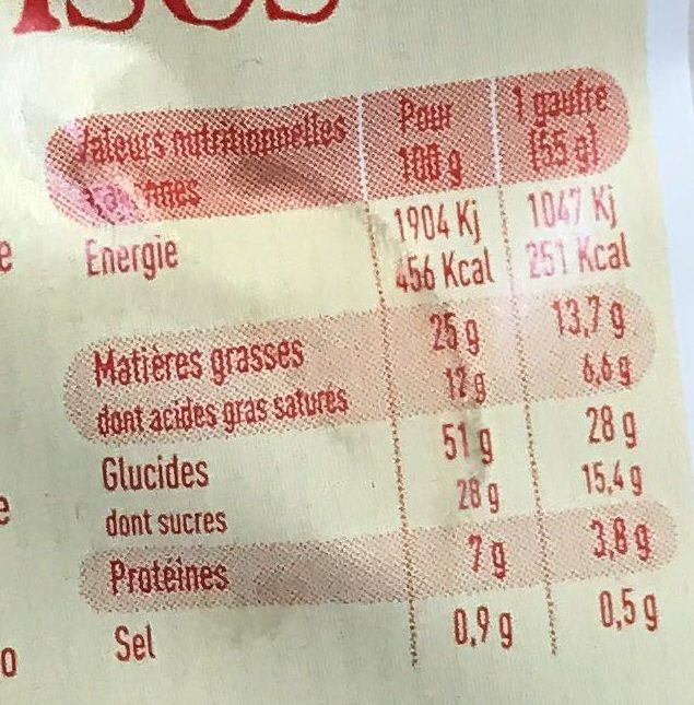 Gaufres Liegeoises - Nutrition facts - fr