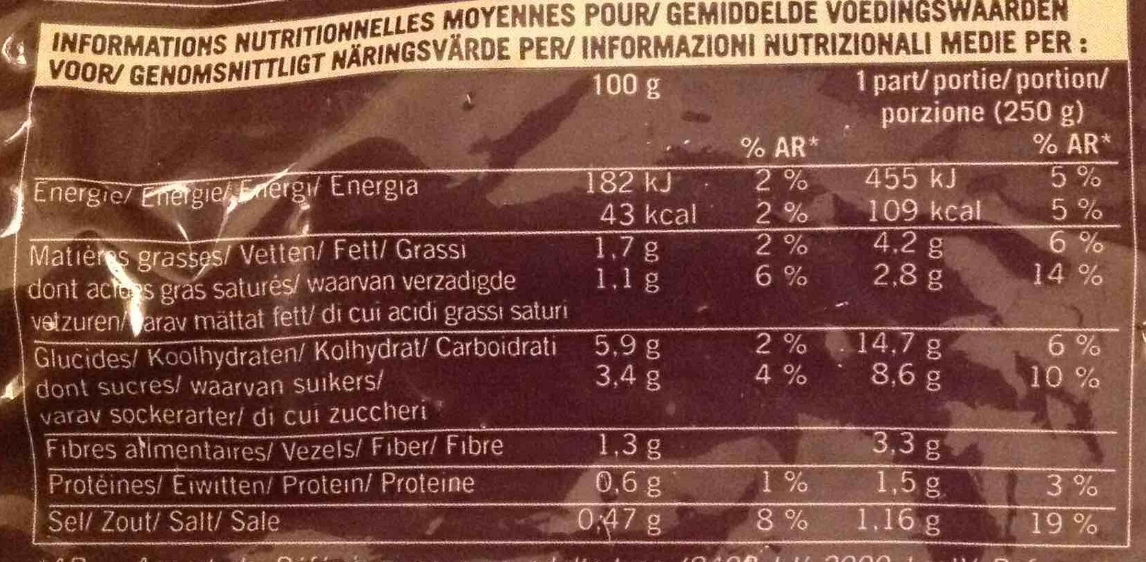 Velouté Patate douce, Carotte jaune et Ciboulette - Nutrition facts - fr