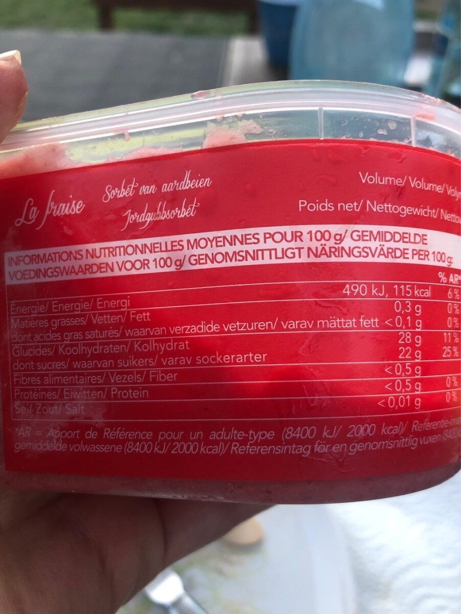 Pure sélection sorbet fraise - Nutrition facts - fr