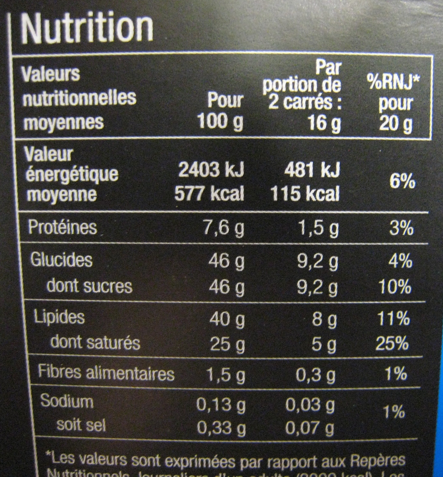 LAIT Extra fin - Nutrition facts - fr