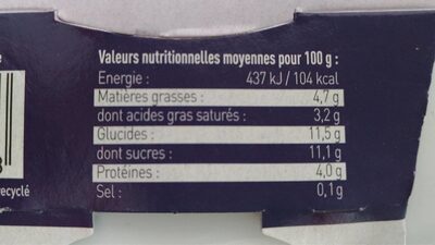 Brebis sur lit de Fruit MYRTILLE - Nutrition facts - fr