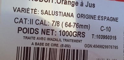 Orange à jus - Ingredients - fr
