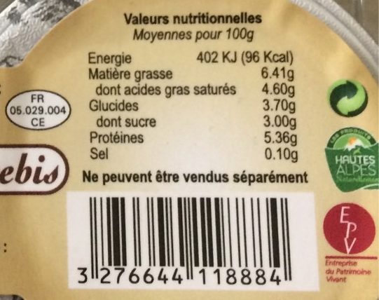 Yaourts au lait de brebis - Nutrition facts - fr