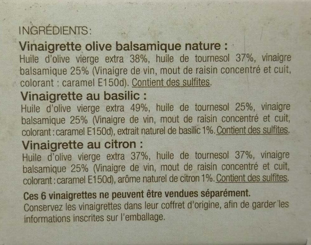 6 Vinaigrettes - Ingredients - fr
