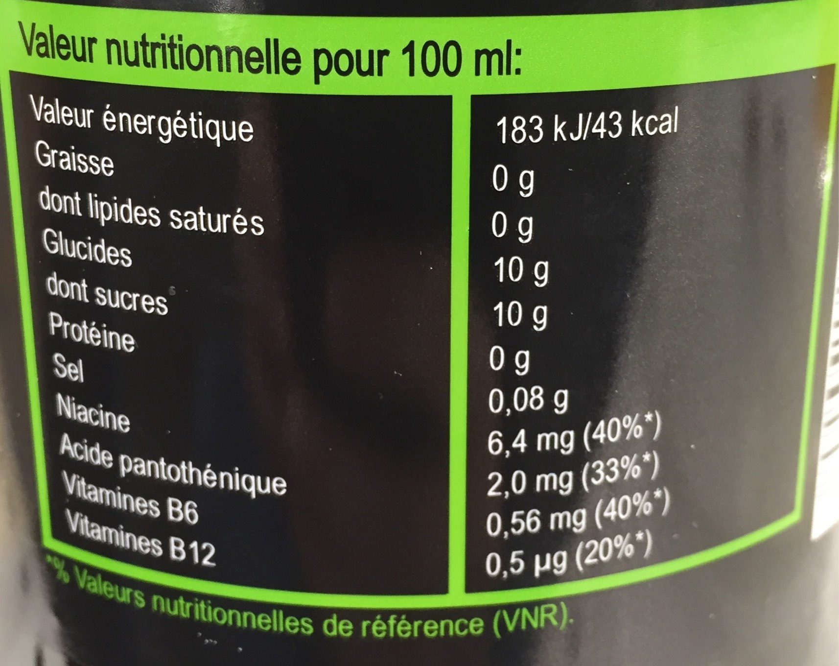 Jungle Juice - Energy Drink - Nutrition facts - fr