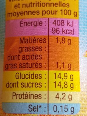 Yaourt Sucré Aromatisé - Nutrition facts