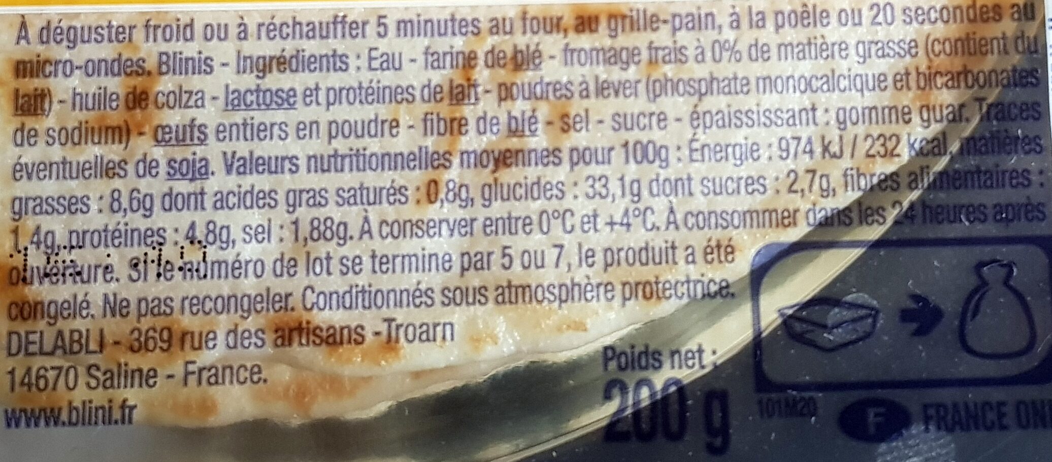 4 Blinis moelleux x 50g - Ingredients - fr