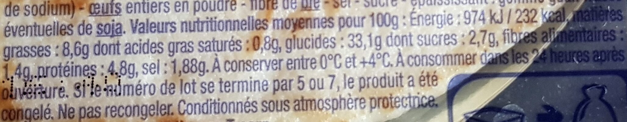 4 Blinis moelleux x 50g - Nutrition facts - fr