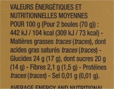 Sorbet Poire Williams de la Vallée du Rhône - Nutrition facts