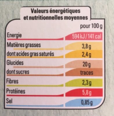 Galette au quinoa boulgour petits légumes et emmental - Nutrition facts - fr