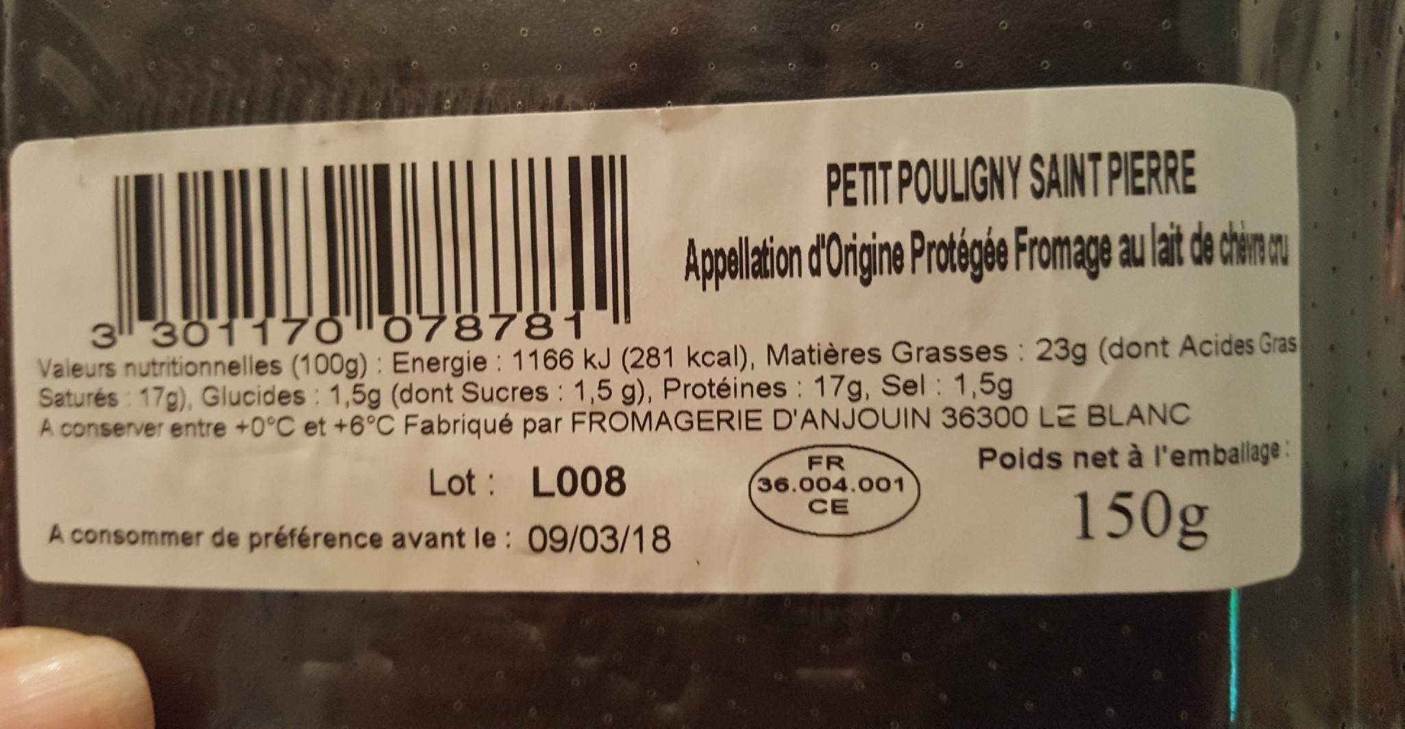 Pouligny Saint Pierre - Nutrition facts - fr