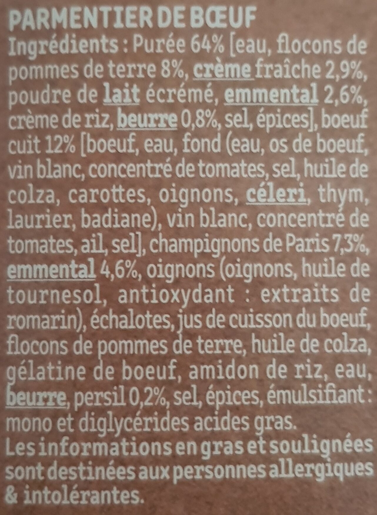 Le Parmentier de Boeuf Charolais purée à la crème fraîche - Ingredients - fr
