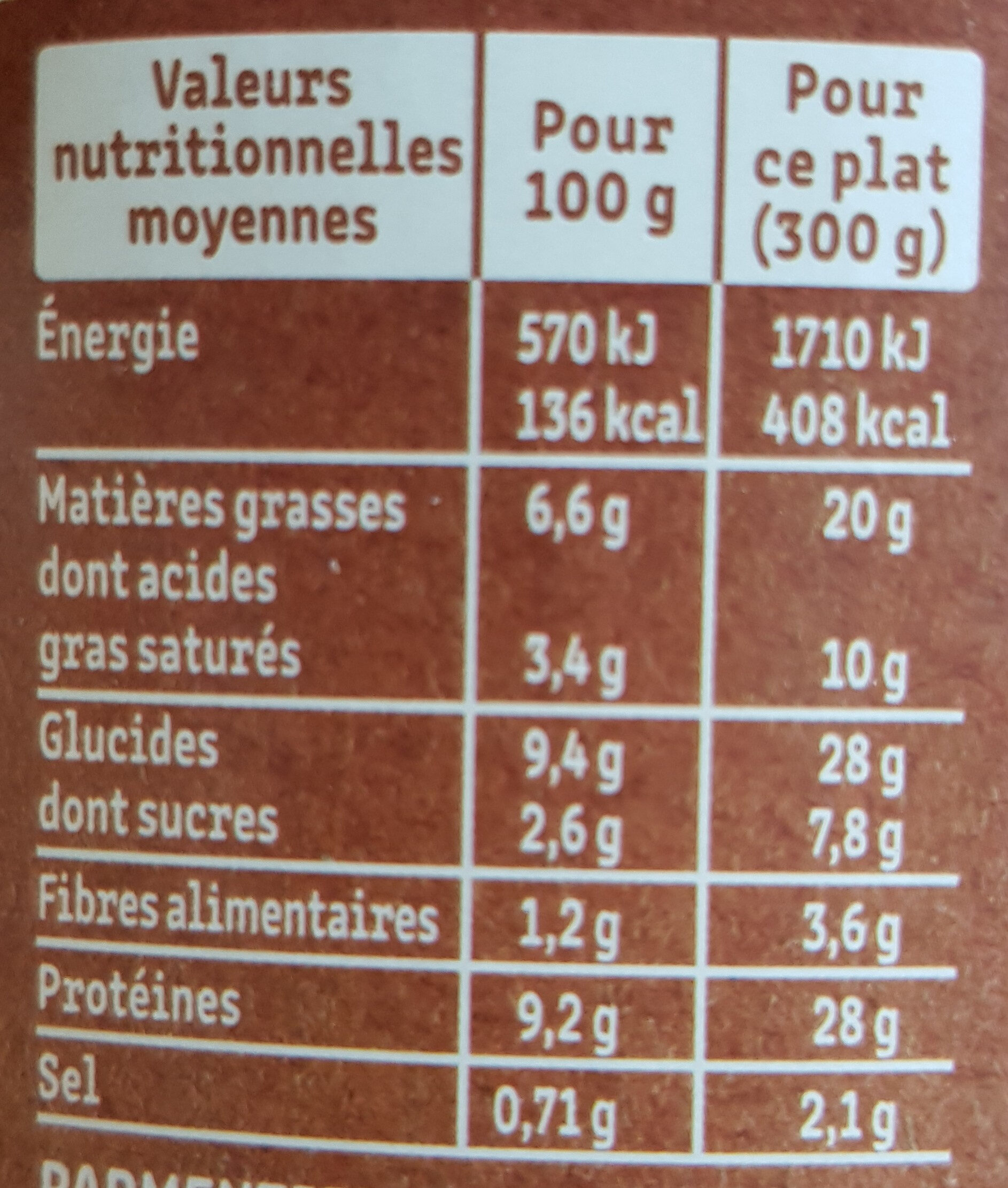 Le Parmentier de Boeuf Charolais purée à la crème fraîche - Nutrition facts - fr