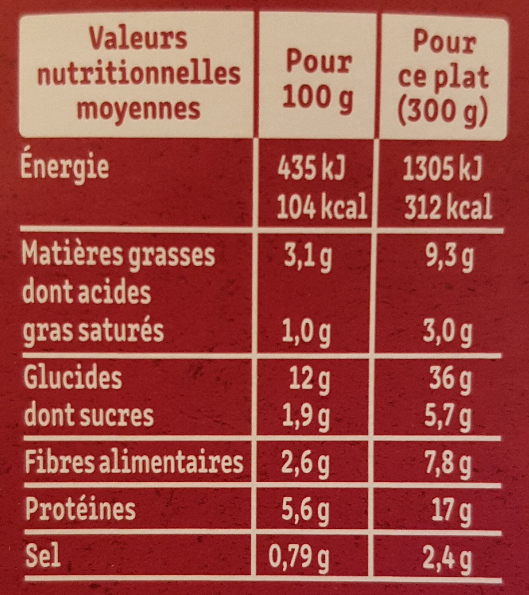 Le Chili Con Carne et son riz blanc - Nutrition facts - fr