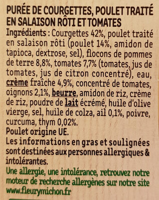 Poulet & Purée de Courgettes pointe de crème fraîche - Ingredients - fr