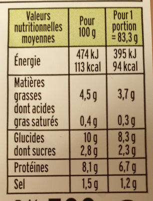 Le Moelleux - Nutrition facts - fr