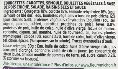 SALAD JAR - L'Orientale - Falafels, semoule, courgettes, carottes, raisins secs, sauce épice douce - Ingredients - fr