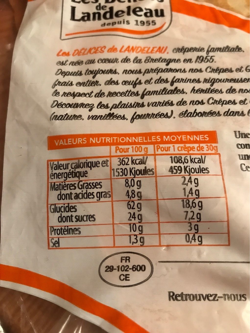 Crêpes Froment Faites Main Mam'goz x12 - Nutrition facts - fr