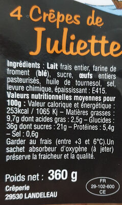 4 Crêpes de Juliette - Nutrition facts - fr