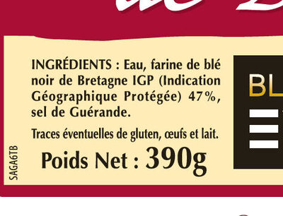 6 Galettes de Blé Noir Tradition Bretagne en sachet - Ingredients