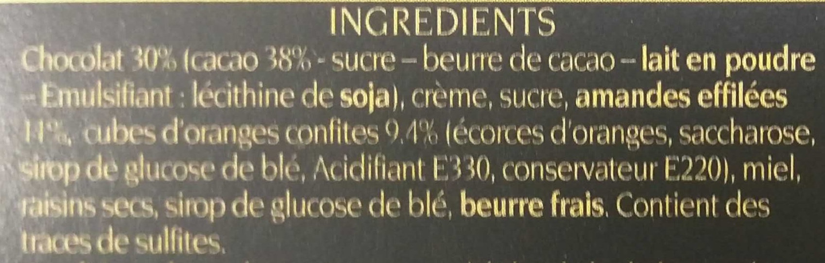 Les Florentins ® Chocolat lait et orange - Ingredients - fr