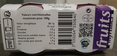 Yaourt aux fruits myrtilles - Nutrition facts - fr