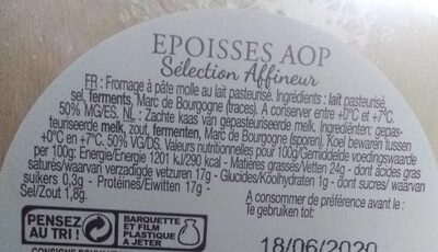 Epoisses AOC au lait pasteurise GERMAIN, 23%MG, 250 - Nutrition facts - fr