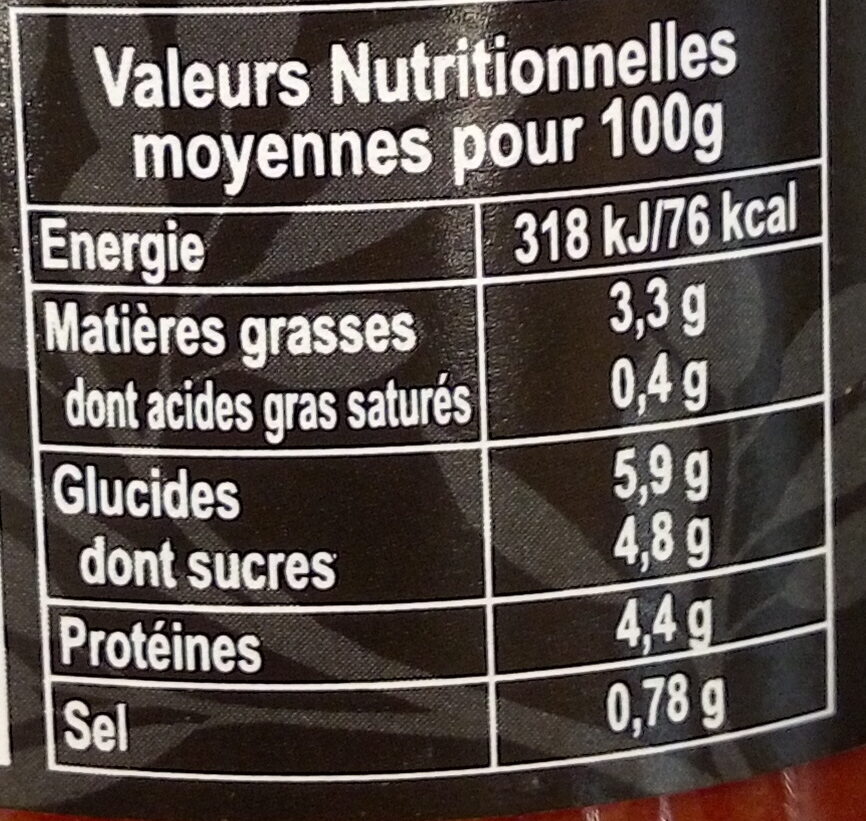 sauce bolognaise végétale - Nutrition facts - fr