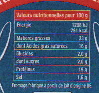 Fromage au lait pasteurisé - Nutrition facts - fr