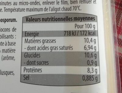 Aligot a la brisure de Truffe Noire - Nutrition facts