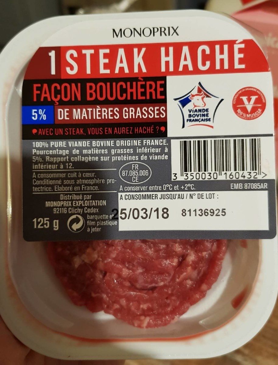 Steak Haché Frais Pur Boeuf 125 gr - Product - fr