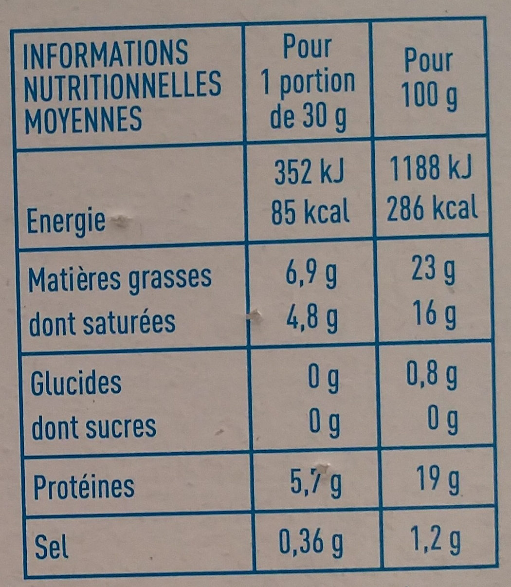 Bio Camembert au lait pasteurisé onctueux - Nutrition facts - fr