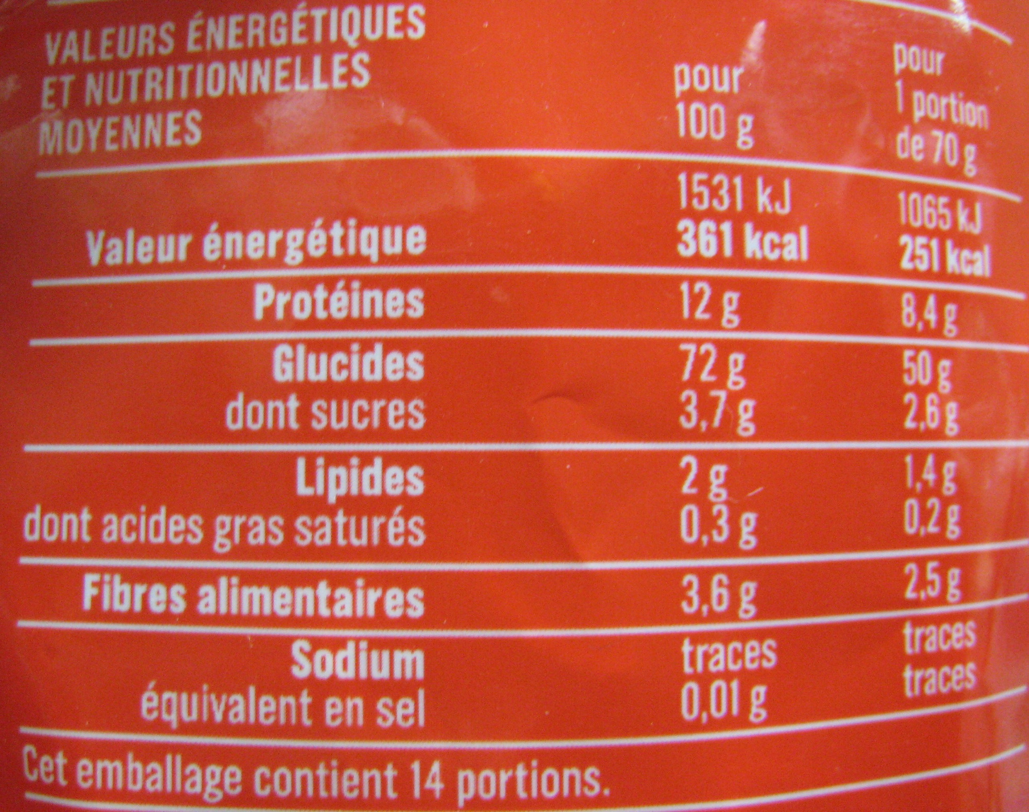 Penne Rigate (Al dente 9 min.) - Nutrition facts - fr