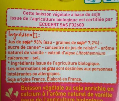 Boisson au soja vanille - Ingredients - fr