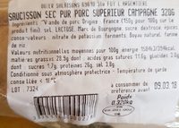 Saucisson sec, pur porc superieur Campagne, l'unite de - Ingredients - fr