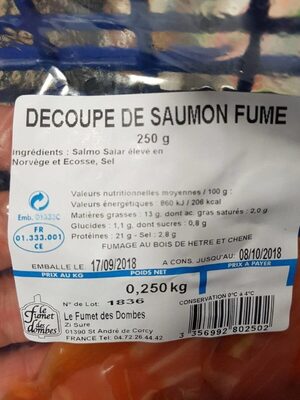 Découpe de saumon fumé - Nutrition facts - fr