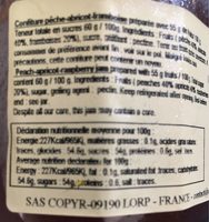 Confiture Pêche Abricot Framboisd - Nutrition facts - fr