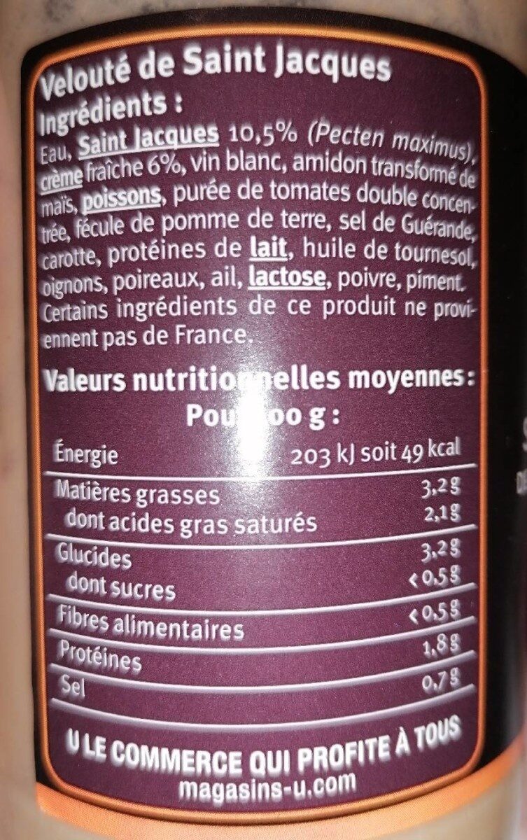 Soupe de Saint Jacques de la Baie Brieuc - Nutrition facts - fr