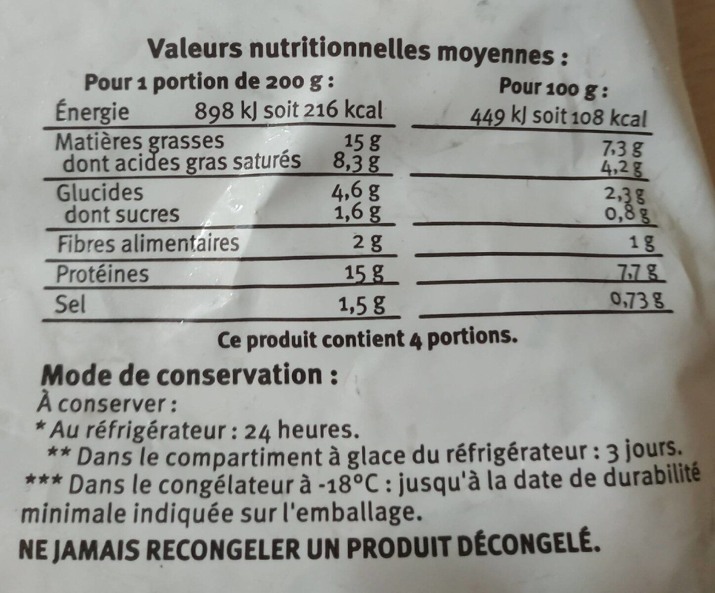 Navarin de la mer - Nutrition facts - fr