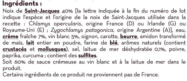 Cassolette de Saint Jacques surgelés Saveurs - Ingredients - fr