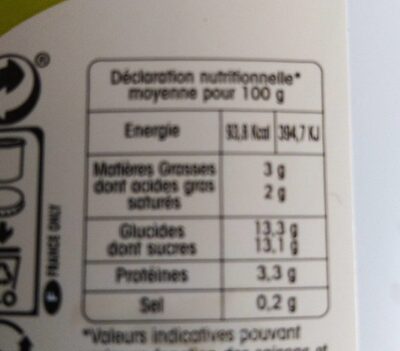 Yaourt brassé citron - Nutrition facts - fr