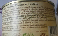 le petit salé et saucisse de Toulouse aux lentilles, boîte 1/2 - Ingredients - fr