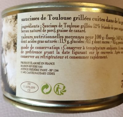 Les saucisses de Toulouse grillées - Ingredients - fr