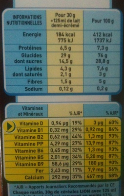 Céréales - Nutrition facts