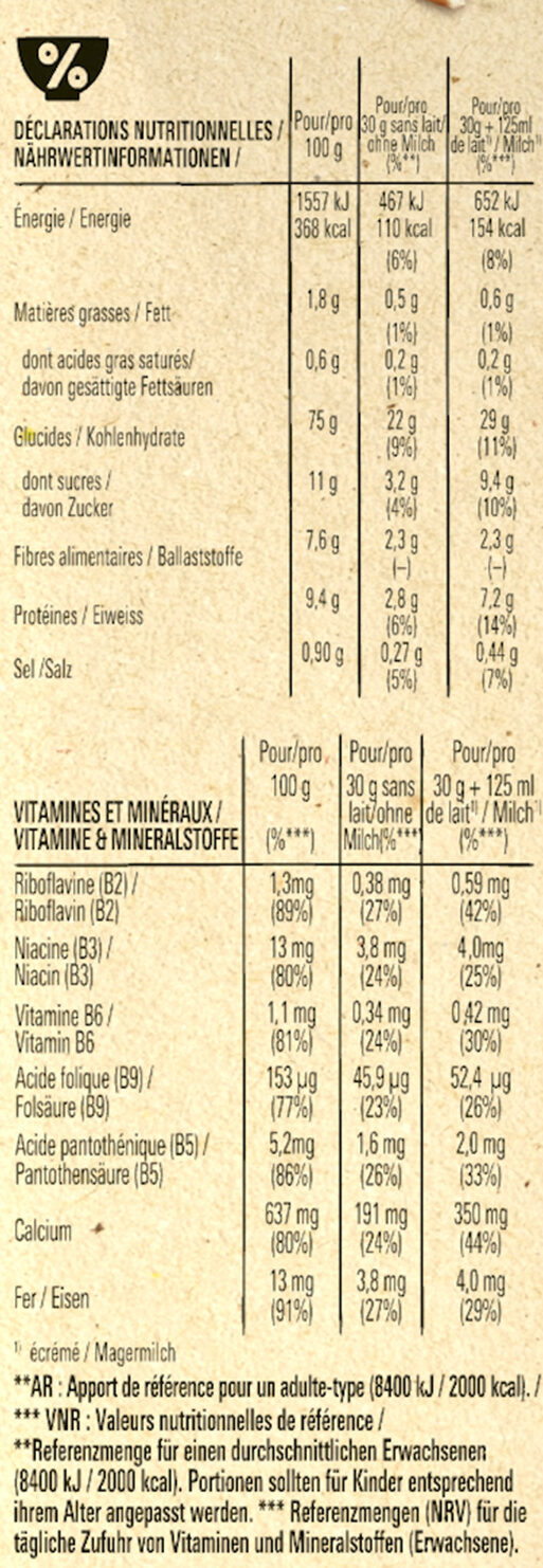 FITNESS Nature Céréales - Nutrition facts - fr