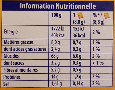 Biscottes 6 Céréales - Nutrition facts - fr