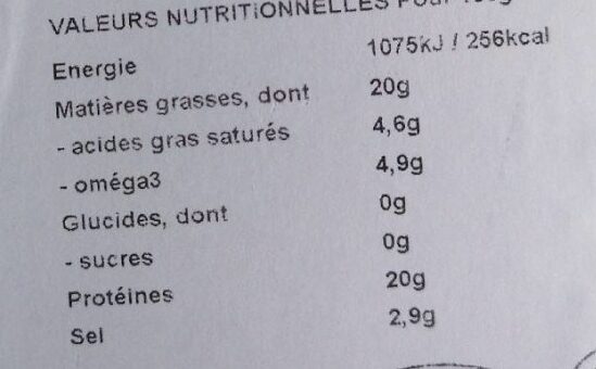 Filet de Maquereau au Poivre - Nutrition facts - fr