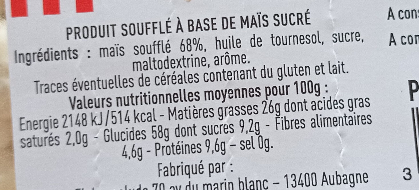 Popcorn sucré - Ingredients - fr